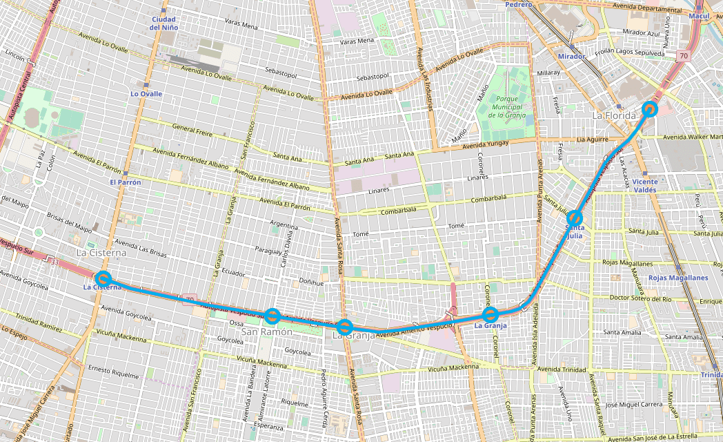 Linea Rosa Mapa Cómo llegar al Metro Santa Rosa desde Avenida Américo Vespucio en La Granja